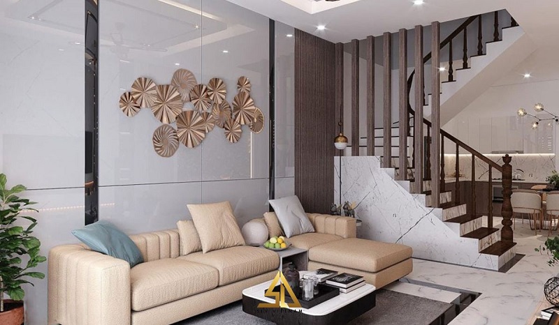 Thiết kế nội thất phòng khách nhà ống mặt tiền 4m